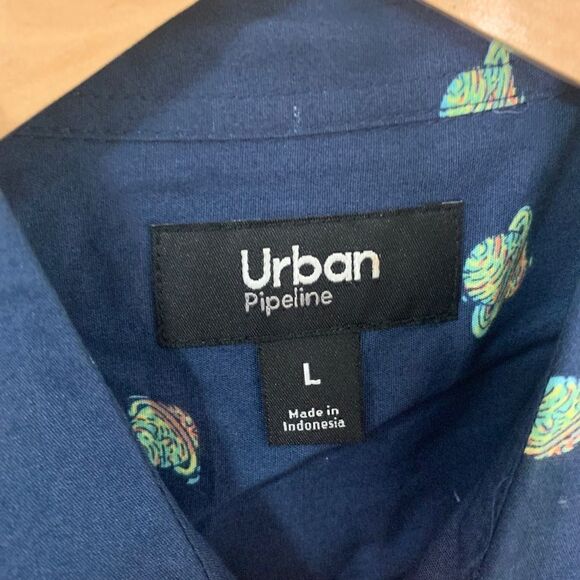 Urban Pipeline Boys Blue Planet Print Short Sleeve Button-Down Poplin Shirt  L - Picture 2 of 8
